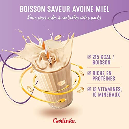 Gerlinéa Boisson Minceur goût Avoine Miel - Substituts de repas riche en protéines végétales - Poudre à reconstituer - contient 8 repas