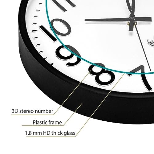 NESIFEE Horloge Radio Pilotée 30 cm Pendules Murales Silencieuse Horloge Murale Design Moderne pour Cuisine, Bureau, Salon, Décoration Mural avec Panneau Blanc & Cadre Noir