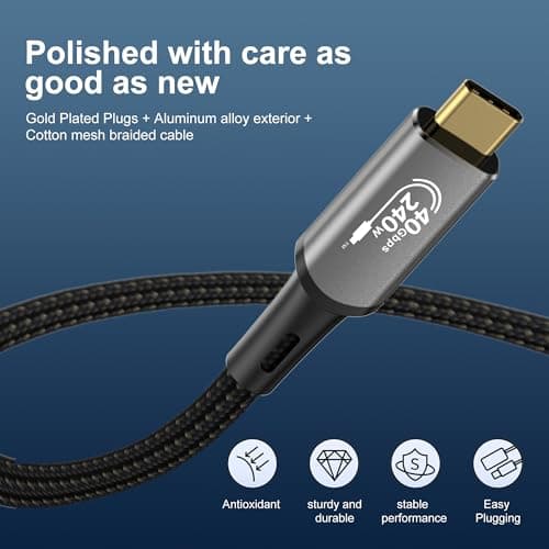 CABLEDECONN USB4 Thunderbolt 4 Rallonge 240W 8K USB C 2M 6.6ft Câble M/M Charge Rapide 40gbps Câble de Transmission de Données ultra HD 8K@60Hz 4K@144Hz Câble Vidéo Compatible avec Macbook M1 M2 M3