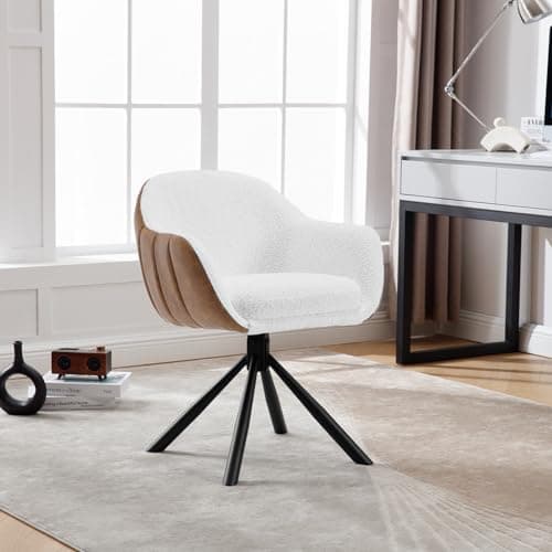 WOLTU 1x Chaise Pivotante, Chaise Salle à Manger, Chaise de Cuisine, Chaise Scandinave, Fauteuil Chambre, Siège Rembourré, Pieds en Métal, Chenille Blanc + Simili Cuir Marron, EZS04ws-1