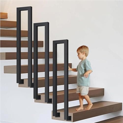 Rampe d'escalier extérieure, main courante noire, garde-corps extérieur, garde-corps en forme de U intérieur, main courante d'escalier, balustrade d'escalier, pour balcons, couloirs(L-Noir, 35CM)
