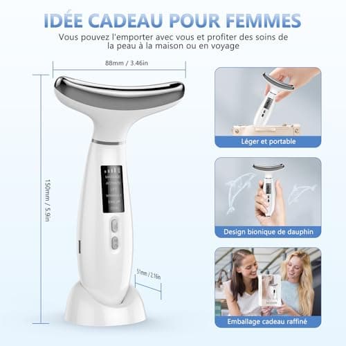 Appareil Anti Rides Visage, Appareil de Beauté à 6 Modes, Température 45 °C pour Les Massage Visage, pour l'anti-âge, Le Lifting et le Raffermissement de la Peau Relâchée (Mode LED 4 couleurs)