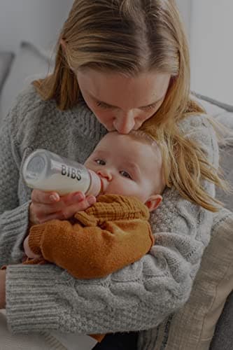 BIBS Baby Glass Bottle. Anti-colique. Embout rond en latex de caoutchouc naturel. Favorise l’allaitement naturel, 225 ml, Cloud