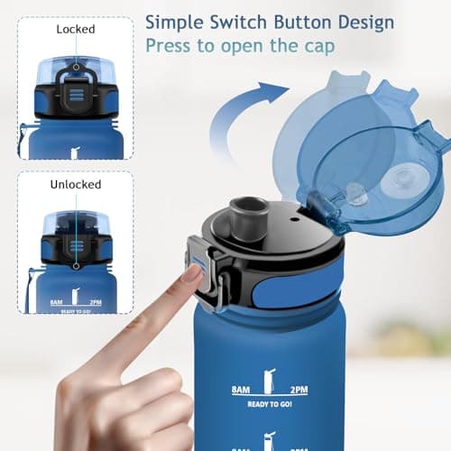 Vikaster Gourde de sport, Gourde 1l, sans BPA, Étanche & Réutilisable, Bouteille d'eau avec Marqueur de Temps et Filtre, Convient Pour la Enfant & Adulte, Gym, Yoga, Camping, Sport, Gourde Randonnée