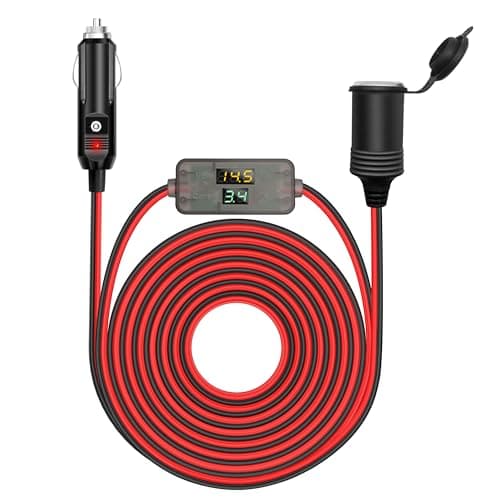 Hoembpn 4M Rallonge Prise Allume-Cigare de Voiture étanche avec LED Voltmètre et Ampèremètre,12V/24V Adaptateur Cordon de Allume-Cigare Câble D'extension pour Moto,Bateau,Voiture,Camion