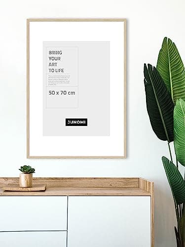 JUNOMI® Cadre photo 50 x 70 cm bois | couleur chêne | chêne avec verre plexi incassable | cadre photo bois