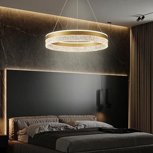 KSIBNW Suspension Luminaire Lustre Salon Dimmables, 36W Moderne LED Lustre Chambre Ajustable Rond Ø50cm Or Lampe à Suspension Anneaux Lustre Suspension en Métal Acrylique, 3000K/4000K/6000K