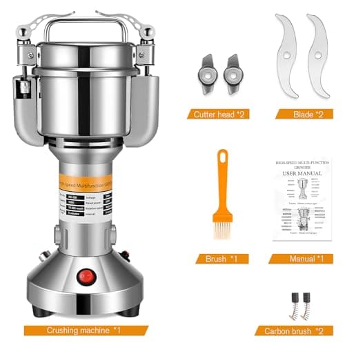 Moulin à Céréales Électrique, Couleeur 150g Haute Vitesse Broyage Moulin à Épices Moulin Epices Grinder Électrique avec 3 Lames en Acier Inoxydable Machine à Poudre pour Céréales Herbes Épices Noix
