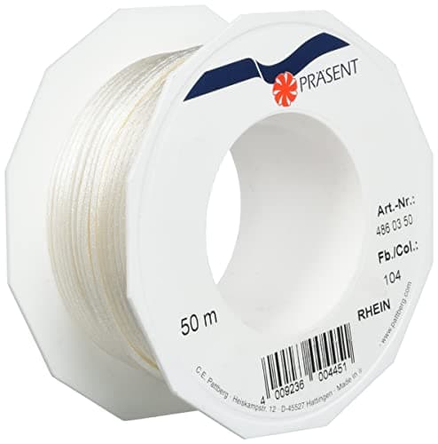 PRÄSENT C.E. Pattberg RHEIN Fil Queue de Rat crème, Bobine de 50 m Cordon Satin pour Bracelet, cordelette Collier, Largeur 3 mm, Emballage Cadeau, Accessoire de décoration