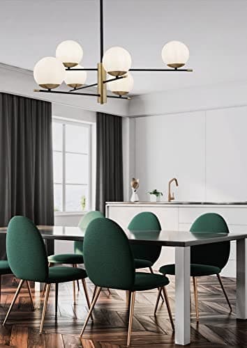 MAYTONI Lustre Suspension 6 lampes, Série Nostalgia, Style Moderne, Art Déco, Armature en Métal Couleur Or, Abat-jours en verre blanc, ampoules non incluses E14 6x 40W 220V