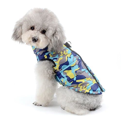 SELMAI - Manteau d’hiver matelassé motif camouflage avec boucles de laisse pour petit chien/chat