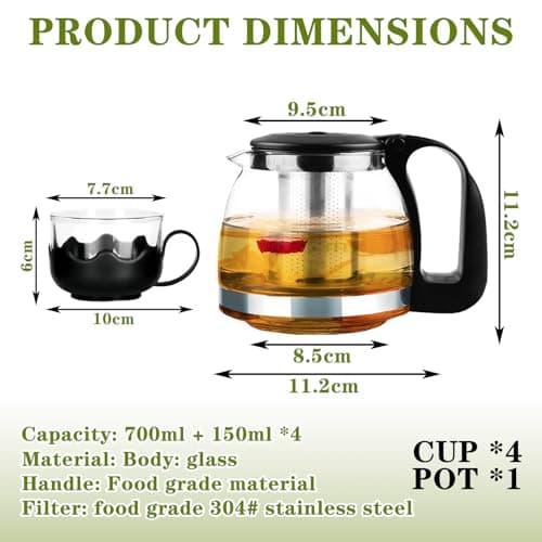 Théière, Theiere En Verre, Theiere Verre En Verre Avec Infuseur, Théière En Verre Transparent Thé En Vrac Théière En Verre Pour Floraison, Thé En Vrac (700 Ml)