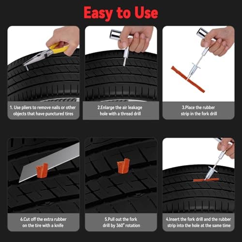 73PCS Kit de Réparation de Pneus de Voiture, Outils de Réparation de Pneus Lourds et Kit de Réparation de Pneu Plat Pneu Plat Meche Pour Voitures, Motos, Camions, VTT, Tracteurs, camping-cars