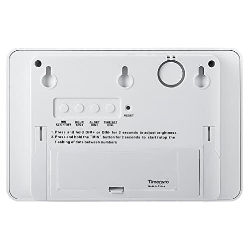 Timegyro Silent LED numérique Wall Clock Night Lights réveil Batterie utilisée Uniquement, Les Piles alcalines alcalines 4pcs Peuvent Continuer à fonctionner Pendant Plus de 12 Mois. (Blanc)