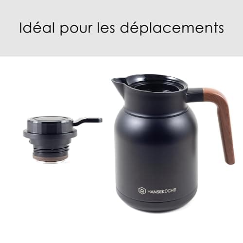 Thermos Hanseküche (1,5L) en acier inoxydable 304 de haute qualité - thermos, cafetière avec aspect bois élégant (noir)