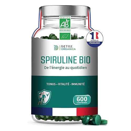 Spiruline BIO - 3000mg par jour - 600 Comprimés - Complément Alimentaire Riche en Protéines, Antioxydants, Fer et Phycocyanine - 100% Agriculture Biologique Controlée - De l'Énergie au Quotidien!