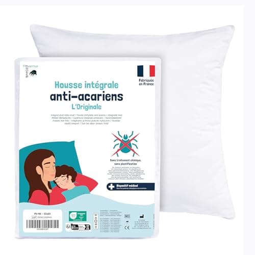 Pharma-Housse - Housse Anti-acariens intégrale pour Oreiller - Dispositif médical - Garantie 10 Ans - Housse barrière sans Traitement ni plastification - Fabriquée en France