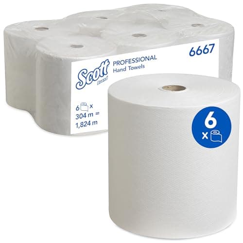Essuie-mains roulés Scott 6667 - 6 x 304 m blancs 1 épaisseur