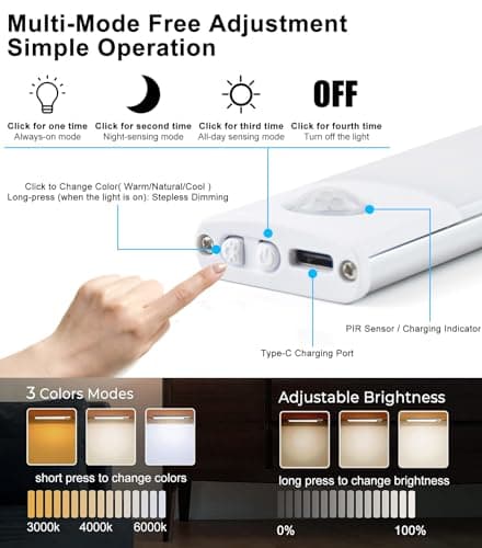 4pcs Lampe Detecteur de Mouvement Interieur Lumiere Led Sans Fil Reglette Cuisine Escalier sous Meuble Rechargeable USB Placard Avec Détecteur Lumière Armoire Eclairage Réglette Intérieur 60LED 30cm