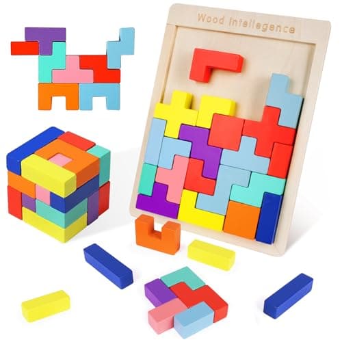 Ainiv Jeu de Blocs Russes Colorés 3D, Puzzle Tangram en Bois, Puzzle de Blocs en Bois, Jouet de Casse-Tête D'intelligence, Cubes de Puzzle de Blocs 3D, Jouets D'intelligence pour Enfants (30 Pièces)