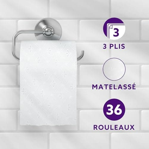 by Amazon Papier Toilette, 3 Épaisseurs Matelassé, Doux et Soyeux, 36 Rouleaux (4 Paquets de 9), 200 Feuilles par Rouleau, Certifié FSC