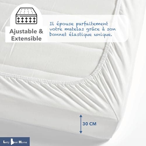 Lazy Bear Home | Protège Matelas 140x190/200 cm Imperméable Jersey 100% Coton, Alèse Drap Housse Grand Bonnet 30 cm | Marque Française, Fabriqué UE