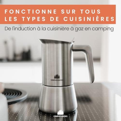Groenenberg Cafetiere italienne induction | Cafetière italienne en acier inox 4 Tasses (200 ml) I Moka pour les amateurs de café