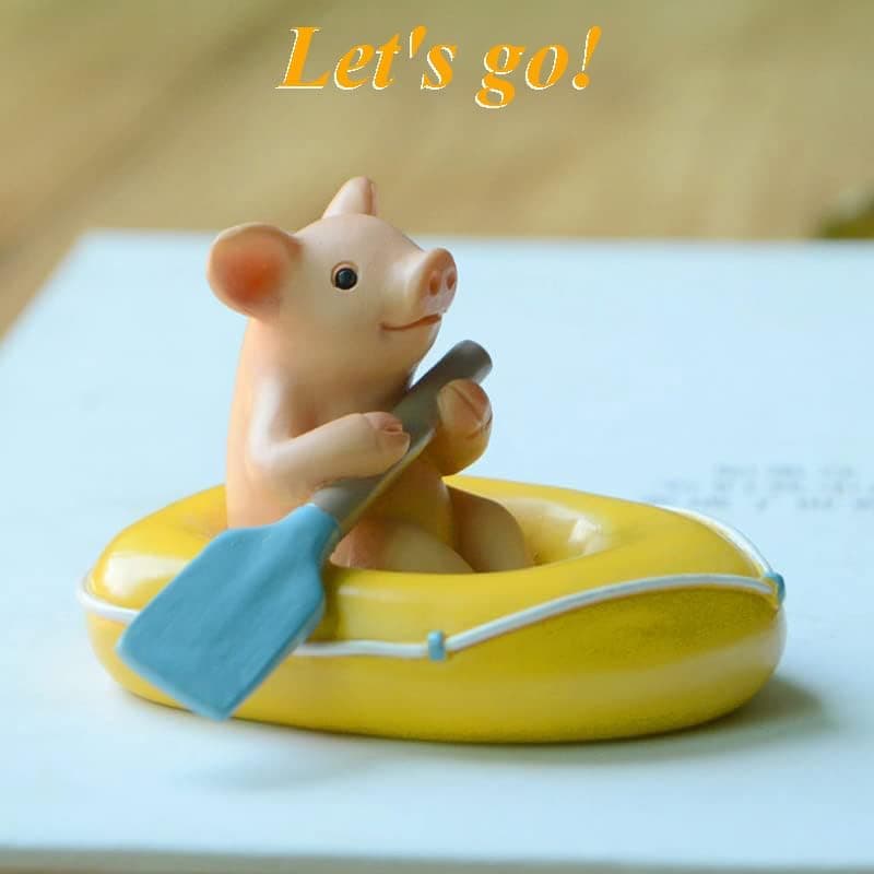 Figurines Miniatures de Cochon de Jardin féerique- Capitaine Cochon d'aviron
