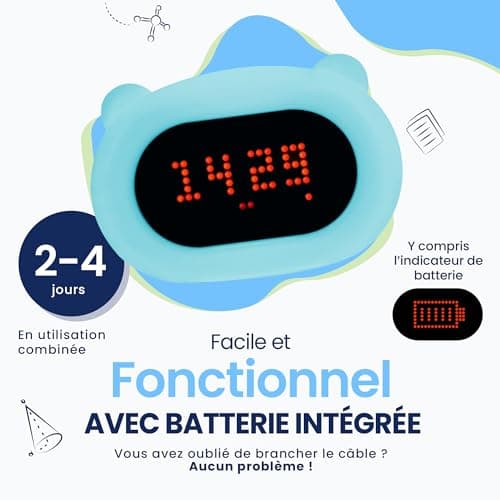 Kadoing® Réveil Enfant Ours - avec Expressions Visages et Fonction de Tapotement - Lumière de Réveil - Entraîneur de Sommeil - Veilleuse - Réveil Jouet Numérique