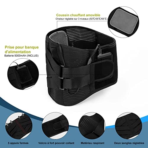 HONGJING Ceinture de compression sans fil avec coussin chauffant pour hernie discale et soulagement de la douleur scoliose (M)