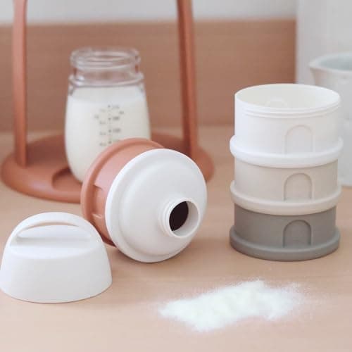 BÉABA, Boite doseuse de Lait en Poudre Empilable, 100% Hermétique, 4 Compartiments, Made in France, Grande contenance, Usage Evolutif, Facile à transporter, Beige/Terracotta