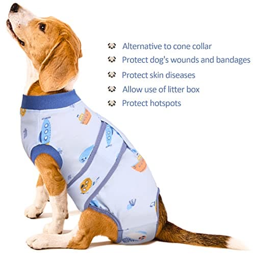 Kuoser Combinaison de Récupération Chirurgicale pour Chiens et Chats, Anti-Léchage Chiot Chemise de Récupération pour Plaies Abdominales, Col en E Alternative pour Petite Moyenne Grande Chien