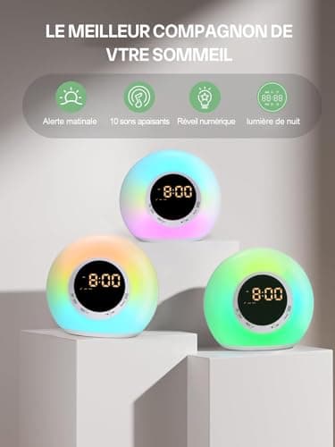 iHoo Réveil tout-en-un avec machine à sons, veilleuse à commande tactile,Deux alarmes, 10 bruits blancs, sieste et minuterie de sommeil, idéal pour les adultes, les adolescents et les enfants