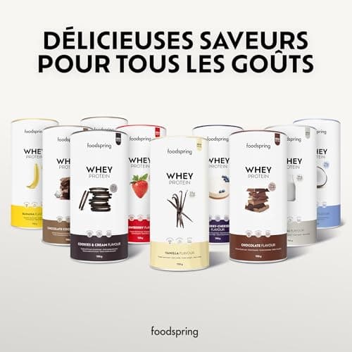 foodspring - Poudre de protéines whey Cookies&Cream - Avec 23 g de protéines de croissance musculaire, solubilité parfaite, ultra-filtrée et riche en BCAA et EAA - goût complet et délicieux (750 g)