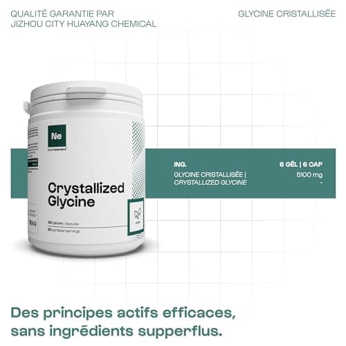 Glycine Cristallisée 100% pure - 120 gélules - Synthèse du collagène - Améliore la qualité du sommeil - Préserve et renforce la santé articulaire | Nutrielement By Nutrimuscle