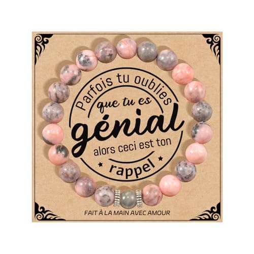 Lueaurra Cadeau pour Femme Bracelet Pierres Naturelles Femme Original Cadeau Ado Fille Cadeaux Noel Femme Cadeau Anniversaire Bracelet Cadeau pour Mamie Maman Sœur Amie - Rosa