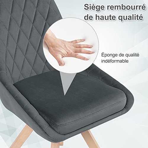 WOLTU Chaise Pivotante de Salle à Manger, Chaise de Cuisine Scandinave, Chaise de Salon, Chaise avec Siège Rembourré, Pieds en Bois Massif, Chaise en Velours, Gris Foncé, BH359dgr-1