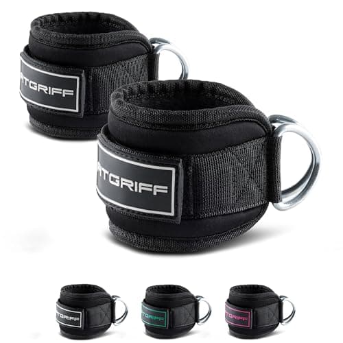 Fitgriff® Sangle Cheville Musculation Poulie V3 (Rembourré)- Ankle Straps pour Sport, Kickback, Entraînement des Fessiers - Accessoires de Fitness (Black)