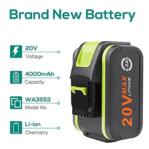LabTEC Lot de 2 batteries de rechange 20 V 4000 mAh/4.0 Ah pour Worx 20 V WA3551, WA3551.1, WA3553, WA3553.2, WX372.1, WX80000 WX80000 WX3 WX3 WX80000 WX3 WX3 802 WXS. 678 WX550 WX523 WU531.9 WG894E