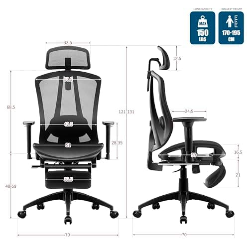 HOMESTOOL Chaise de Bureau Ergonomique Fauteuil Bureau avec 2-Axe Soutien Lombaire Réglables, Siege Bureau en Maille Carbone Chaise Ordinateur à Hauteur Assise Siège Cascade Capacité de 150kg