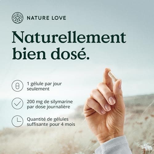 Complexe de chardon Marie NATURE LOVE® - 120 gélules - chardon Marie, artichaut, pissenlit et desmodium - hautement dosé avec 80% de silymarine - testé en laboratoire, végane, produit en Allemagne