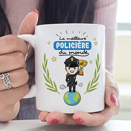 Mugffins Policière Tasses Originales de café et Petit-déjeuner à Donner Travailleurs Professionnels - La Meilleure Policière du Monde - Céramique 350 ML