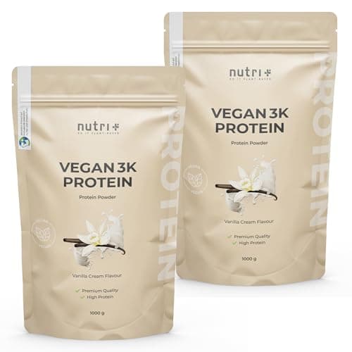 Nutri + Vegan Protein Vanilla 1kg - 81% de protéines - pour la croissance musculaire - Nutri-Plus Shape & Shake 3K Vanille - poudre de protéines végétales pois, soja et tournesol