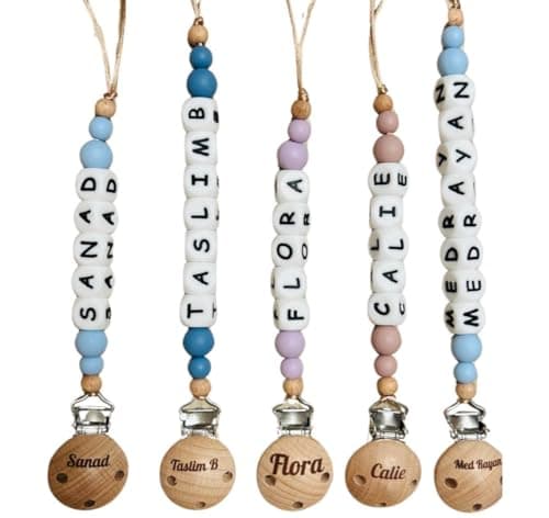 attache tétine personnalisé prénom mot au choix - boules en silicone - bois naturel crochet - pour bébé fille garçon - 13 couleurs au choix - sucette- prénom lettre ou gravure prénom