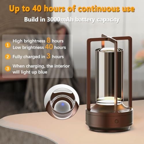 Hapfish lampe de table sans fil rechargeable usb, 3000mAh lumiere bureau LED tactile, 3 températures de couleur, luminosité réglable, pour chevet, camping, interieur, exterieur, terrasse, restaurant