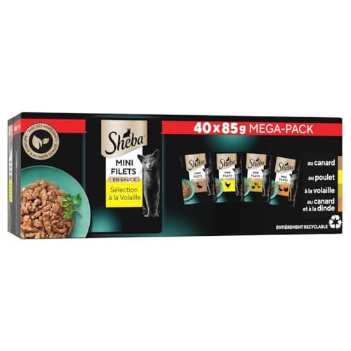 SHEBA Mini Filets - Sachets Fraîcheur en Sauce, Sélection à la Volaille pour Chat Adulte - 40x85g