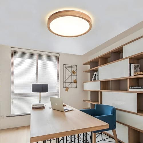 WayLuoung Plafonnier LED En Bois | Ø30cm 3000K 1620Lm 18W | Plafonnier Rond En Bois Naturel À 360°, Chambre À Coucher, Salon, Chambre D'Enfant, Cuisine, Salle À Manger, Maison, Bureau (Blanc Chaud)