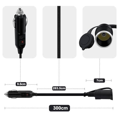 HuaLiSiJi Rallonge Câble Allume Cigare 12V 24V Rallonge Allume Cigare 16AWG 2x1.0mm2 Cordon Allume Cigare 15A pour Tachygraphe, GPS, Chien électronique (3 m)