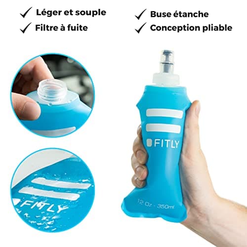 FITLY Gourde Souple Pour Sac D'hydratation De Course - Idéal pour Le Running, Vélo, Randonnée - Bouteille D'eau Pliable pour Utilisation en Extérieur - Flasque souple pour l'hydratation