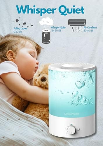 Humidificateur à Brouillard Froid MEGAWISE Pour Bébé, Chambre à Coucher, Crèche, Maison et Bureau | Vaporisateur Ultra - Silencieux à Ultrasons, Remplissage Supérieur Grand Format 3,5L